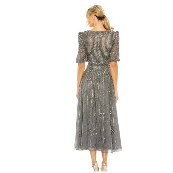 MAC DUGGAL Gray Puff Quarter Length Sleeve V-Neck Dress Style# 5995 - Picture 2 of 3